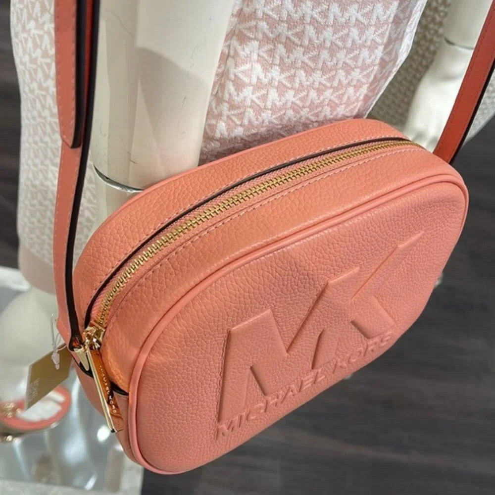 Michael Kors Jet Set Medium Embossed Pebbled Leather Crossbody Bag Sherbert